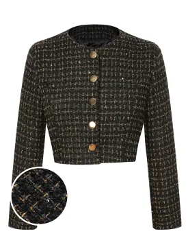 1960s Button Tweed Long Sleeve Cropped Coat