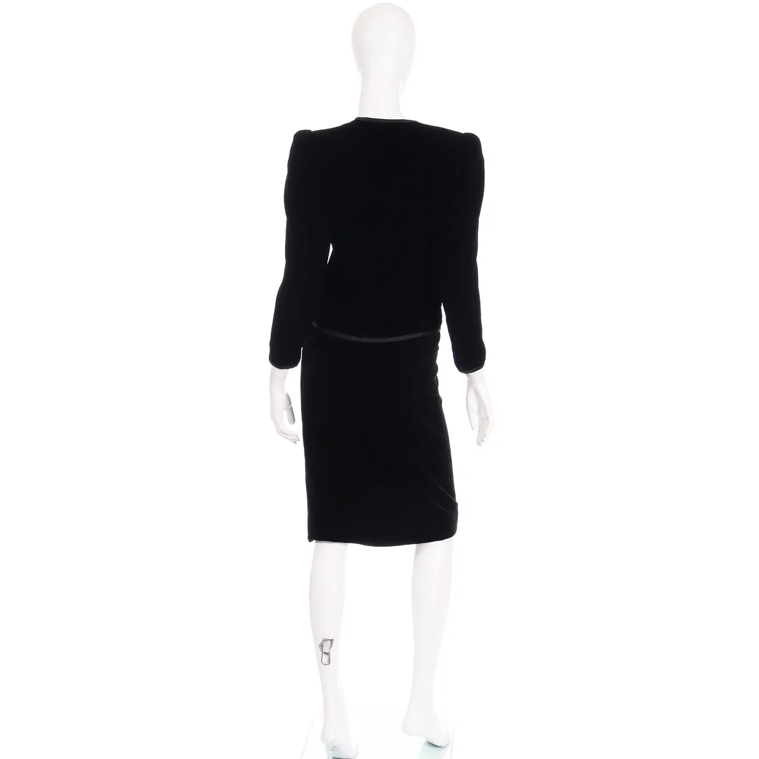 1980s Yves Saint Laurent Black Velvet Jacket and Skirt Suit