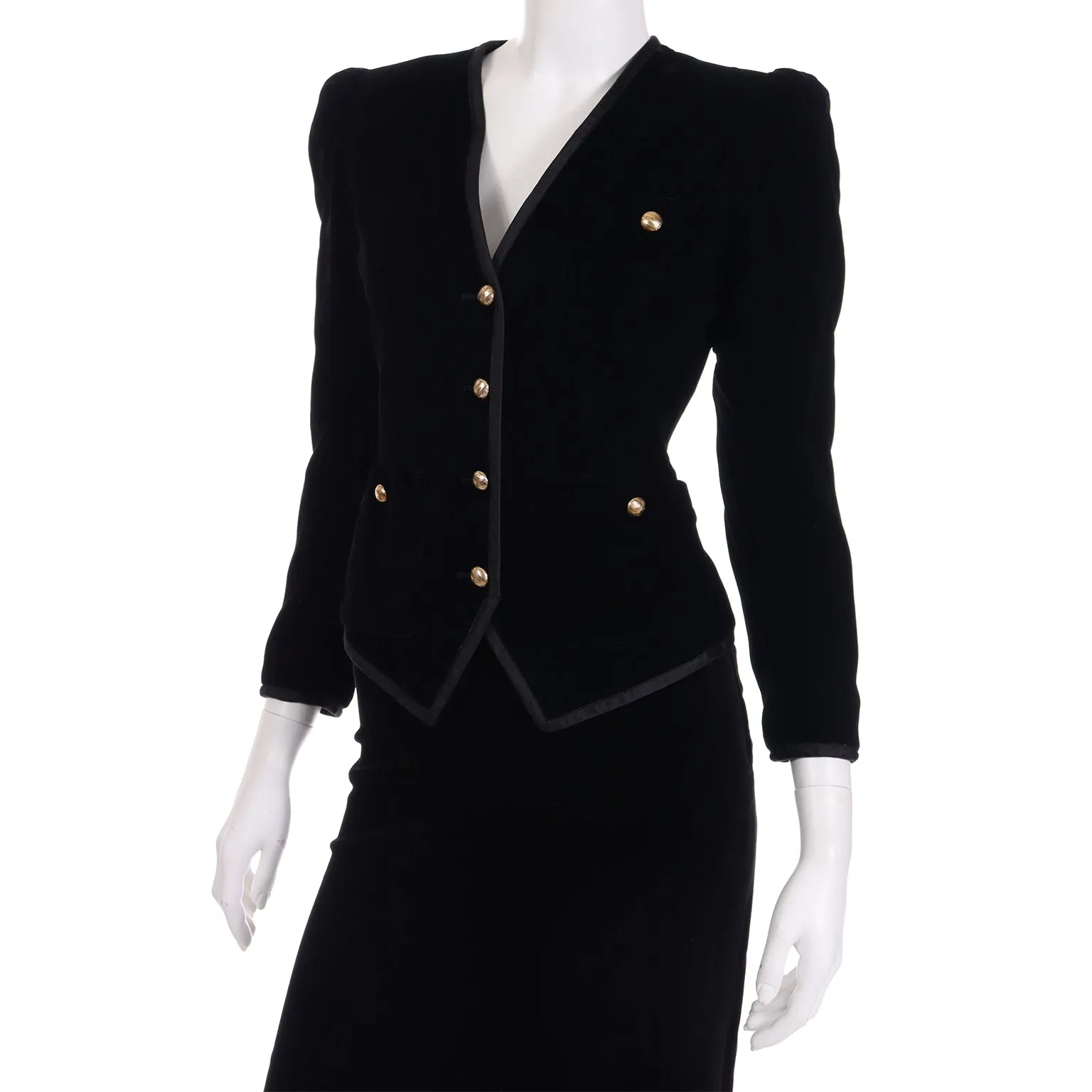 1980s Yves Saint Laurent Black Velvet Jacket and Skirt Suit