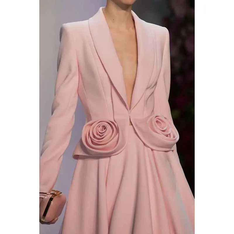 2-Piece 3D Rose Blazer With Pleated Skirt Suit