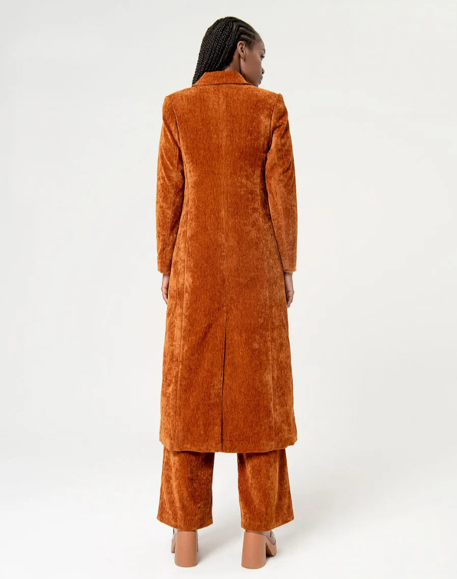 564RITE421 Long Rust Cordoroy Coat