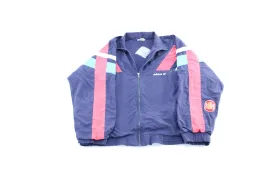 80's Adidas Embroidered Logo Blue, Pink, & White Striped Jacket