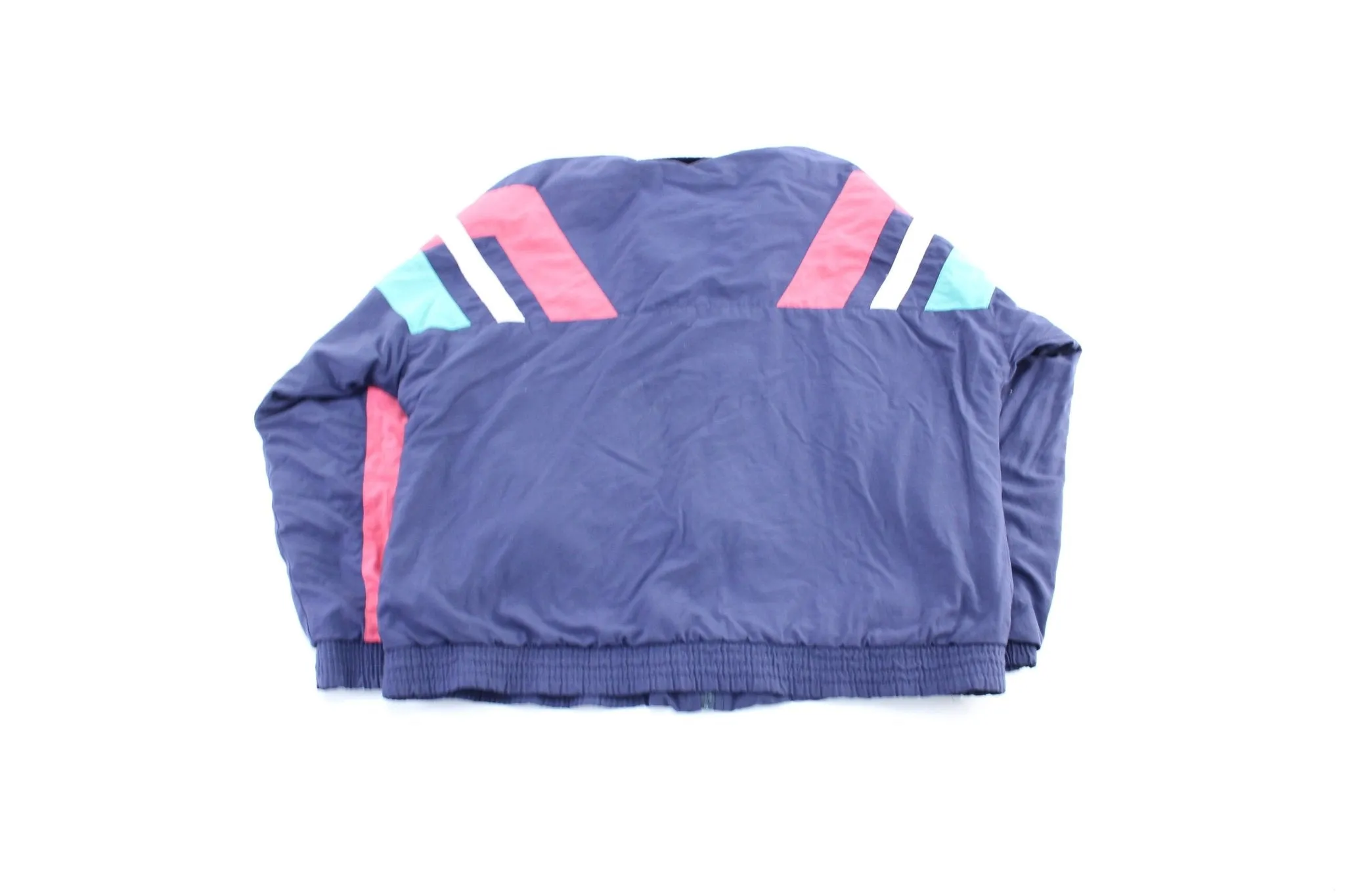 80's Adidas Embroidered Logo Blue, Pink, & White Striped Jacket