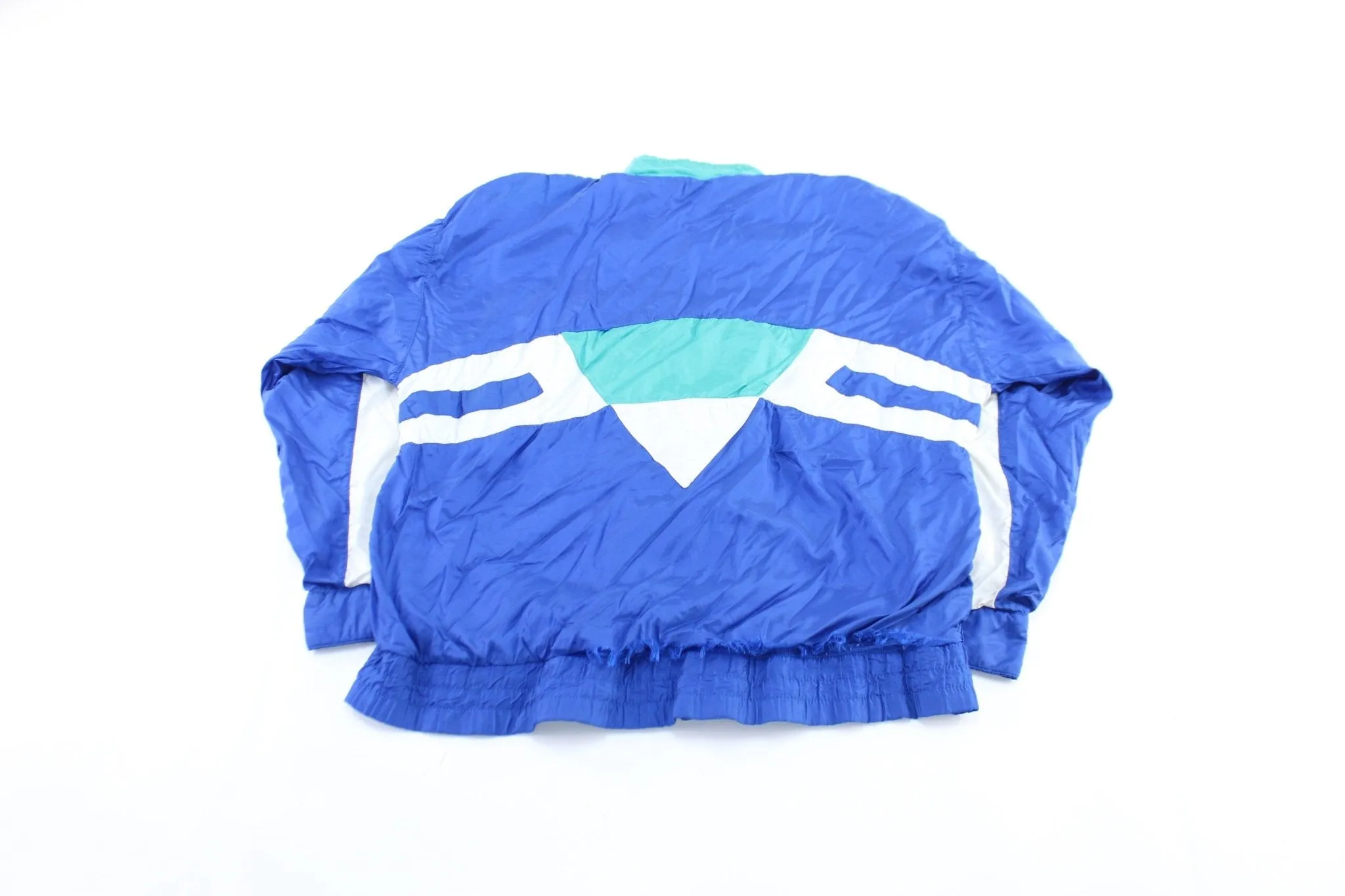 80's Adidas Embroidered Logo White, Blue, & Aqua Zip Up Jacket