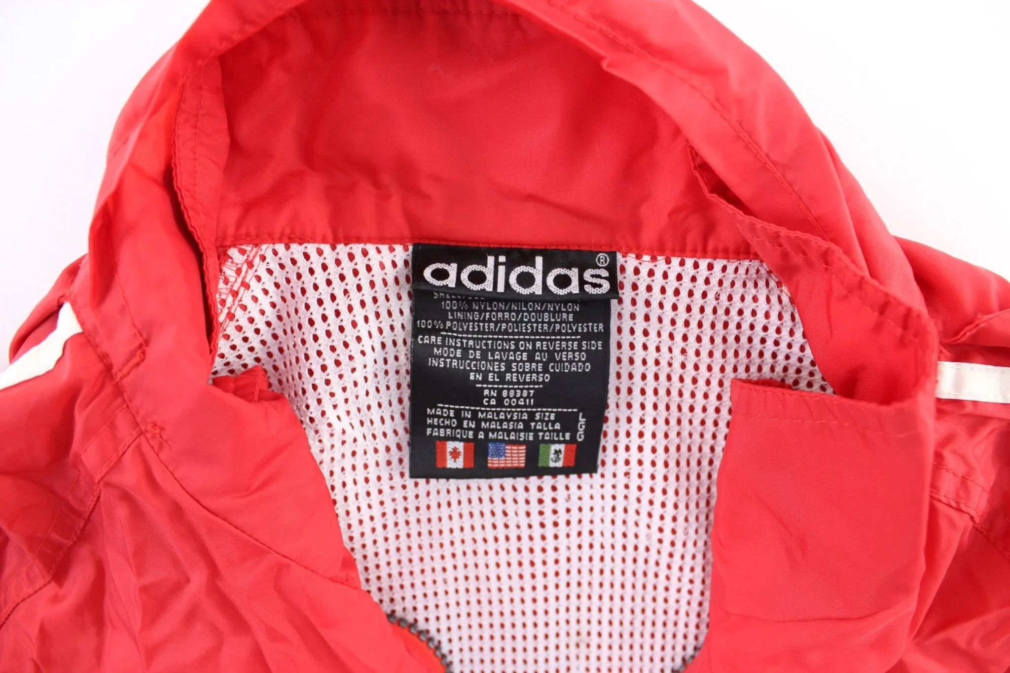 90's Adidas Embroidered Logo Red & White Striped Zip Up Jacket