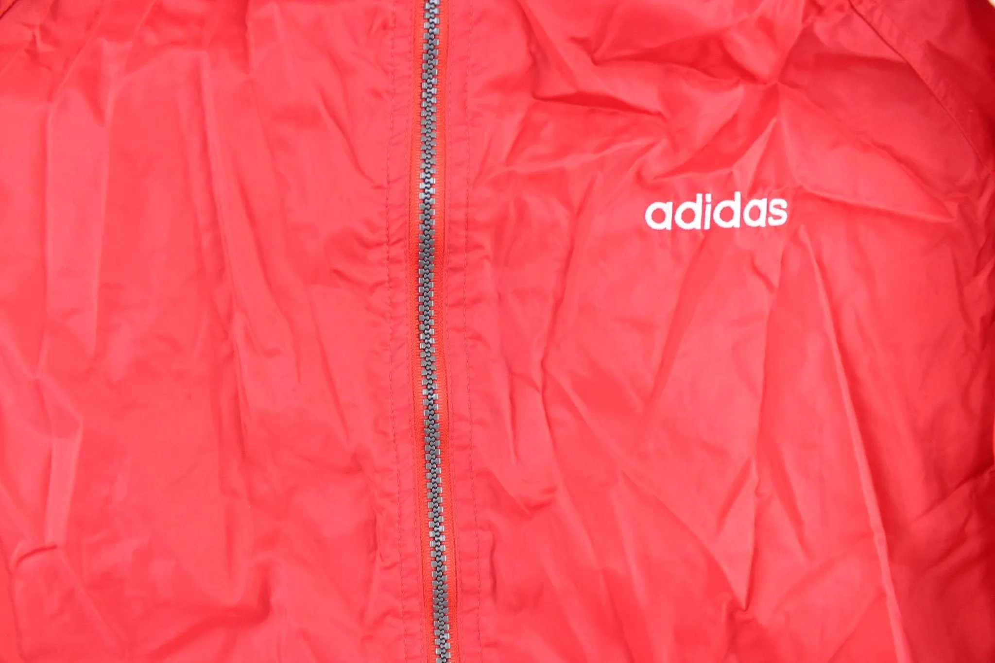 90's Adidas Embroidered Logo Red & White Striped Zip Up Jacket