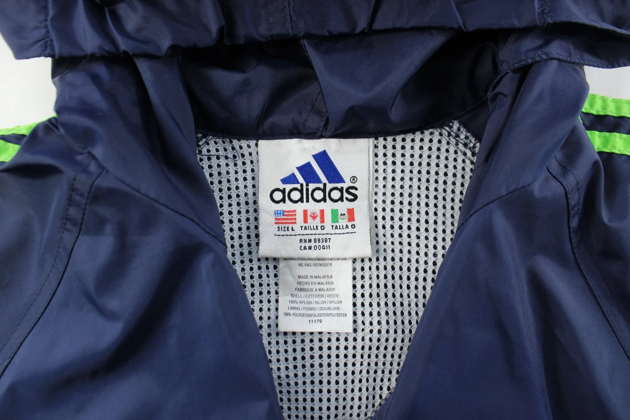 Adidas Embroidered Logo Navy Blue & Green Striped Jacket