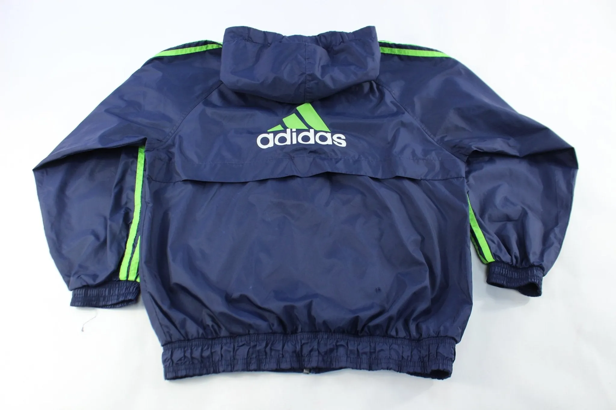 Adidas Embroidered Logo Navy Blue & Green Striped Jacket