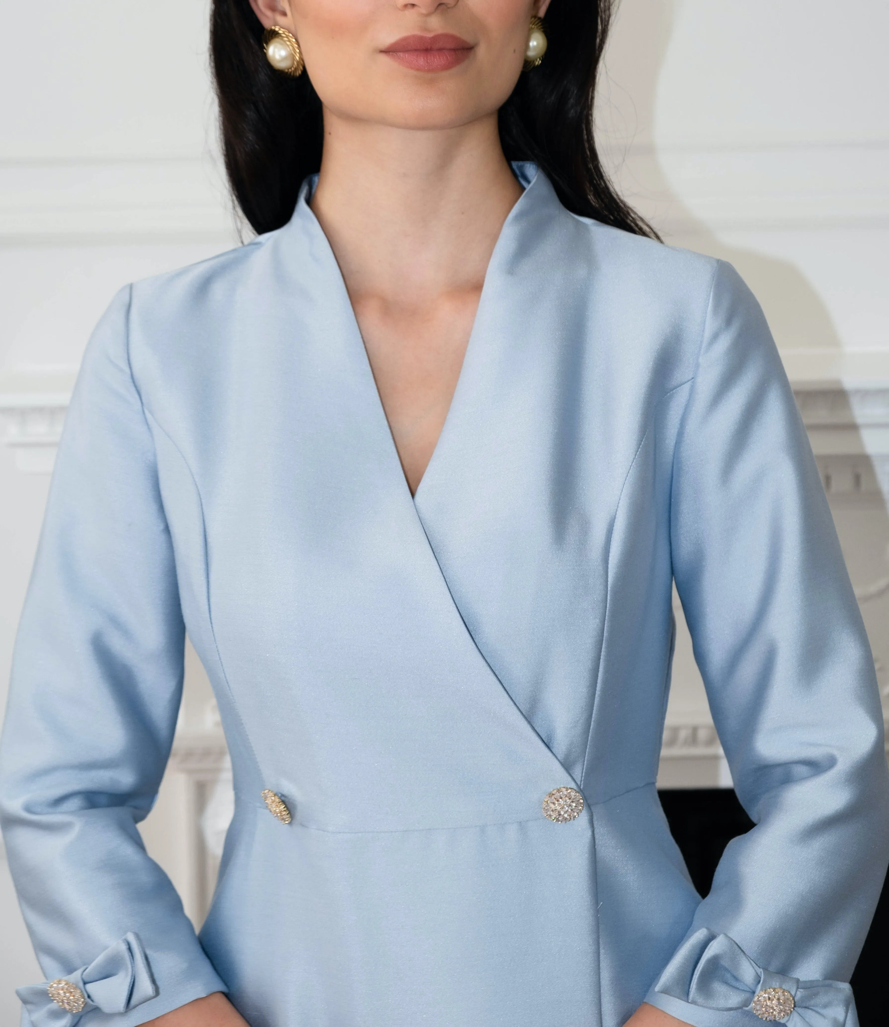 'Astor' Silk and Wool Dress Coat in Blu