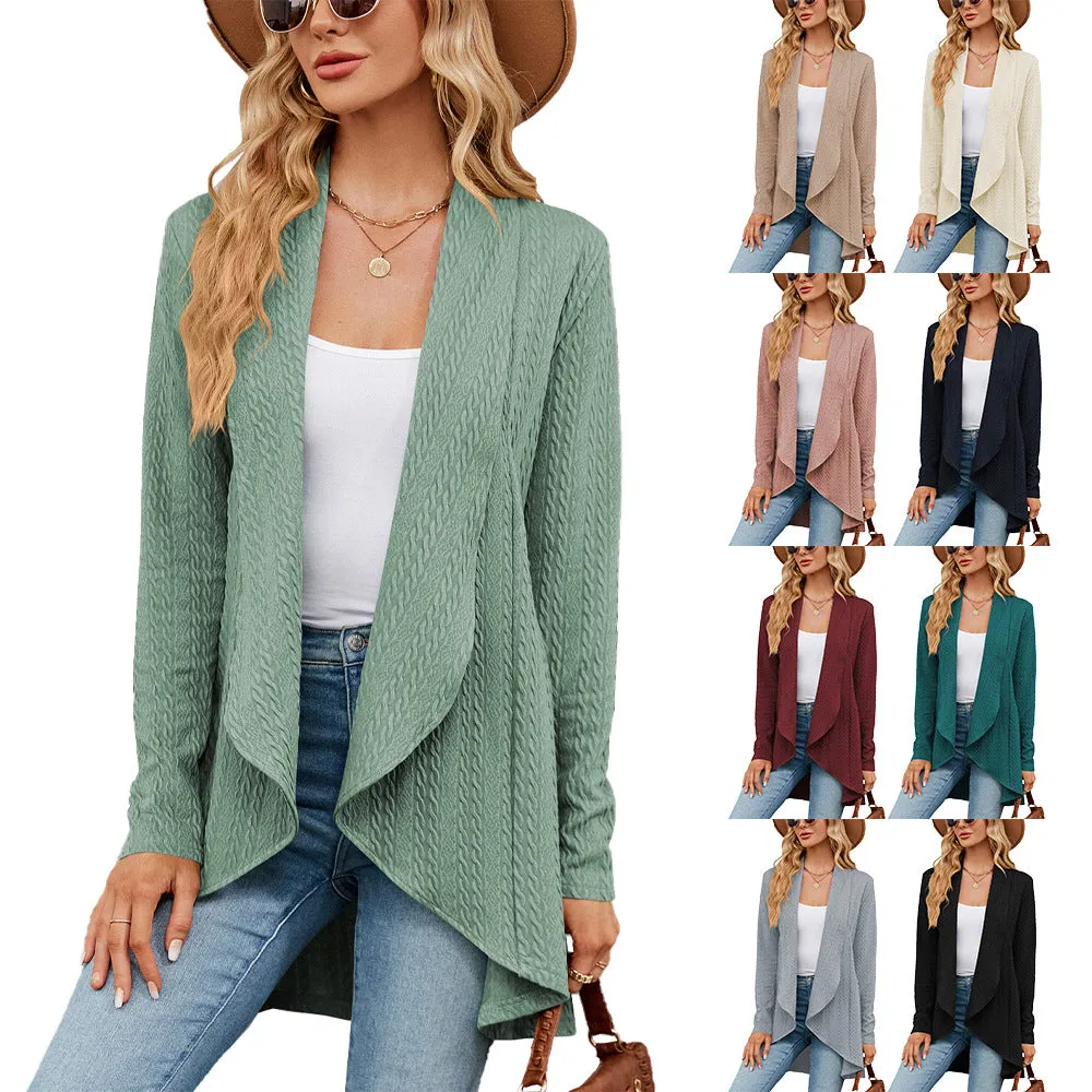 Autumn and Winter New Long sleeved Solid Color Loose Cardigan Top Women's Knitted Coat