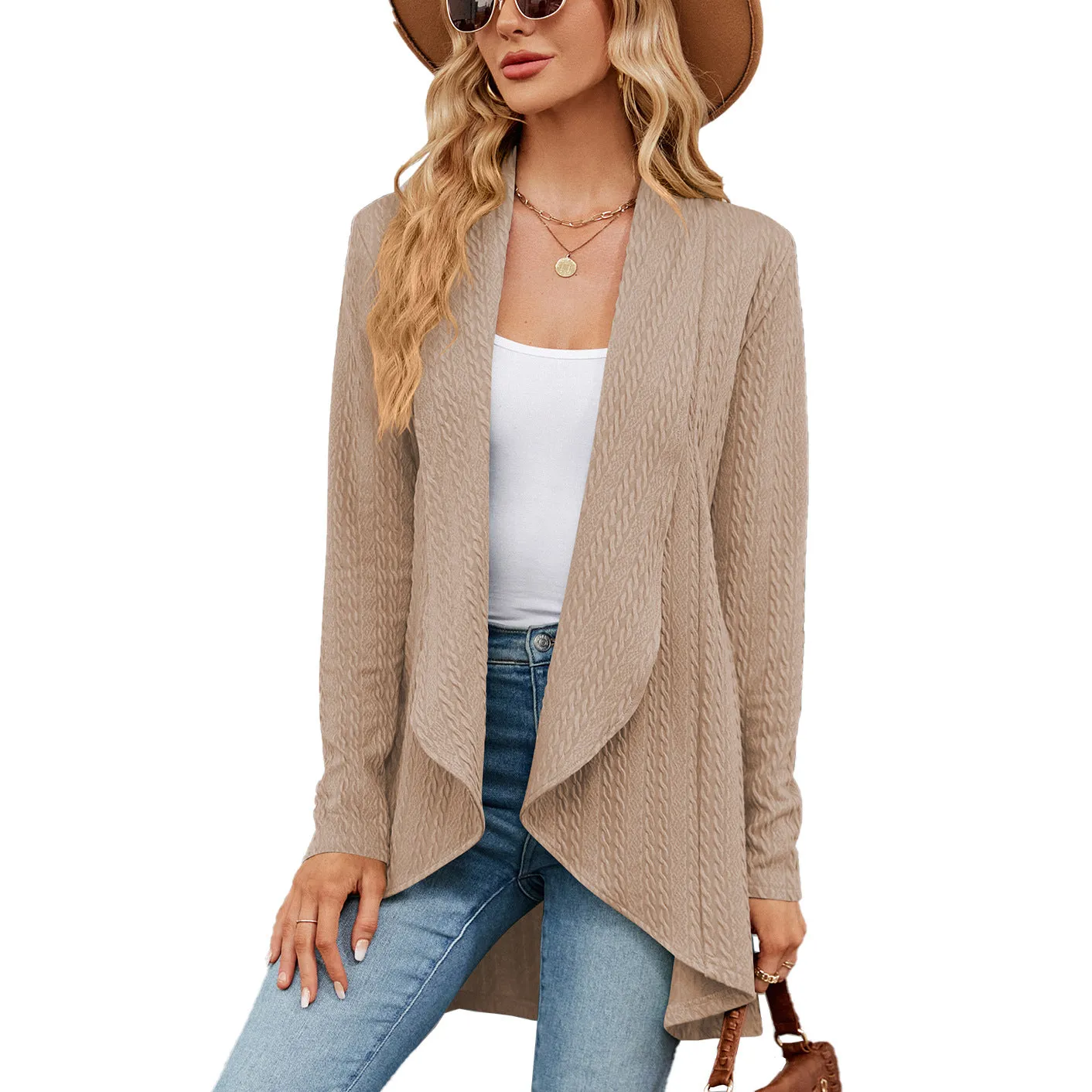 Autumn and Winter New Long sleeved Solid Color Loose Cardigan Top Women's Knitted Coat