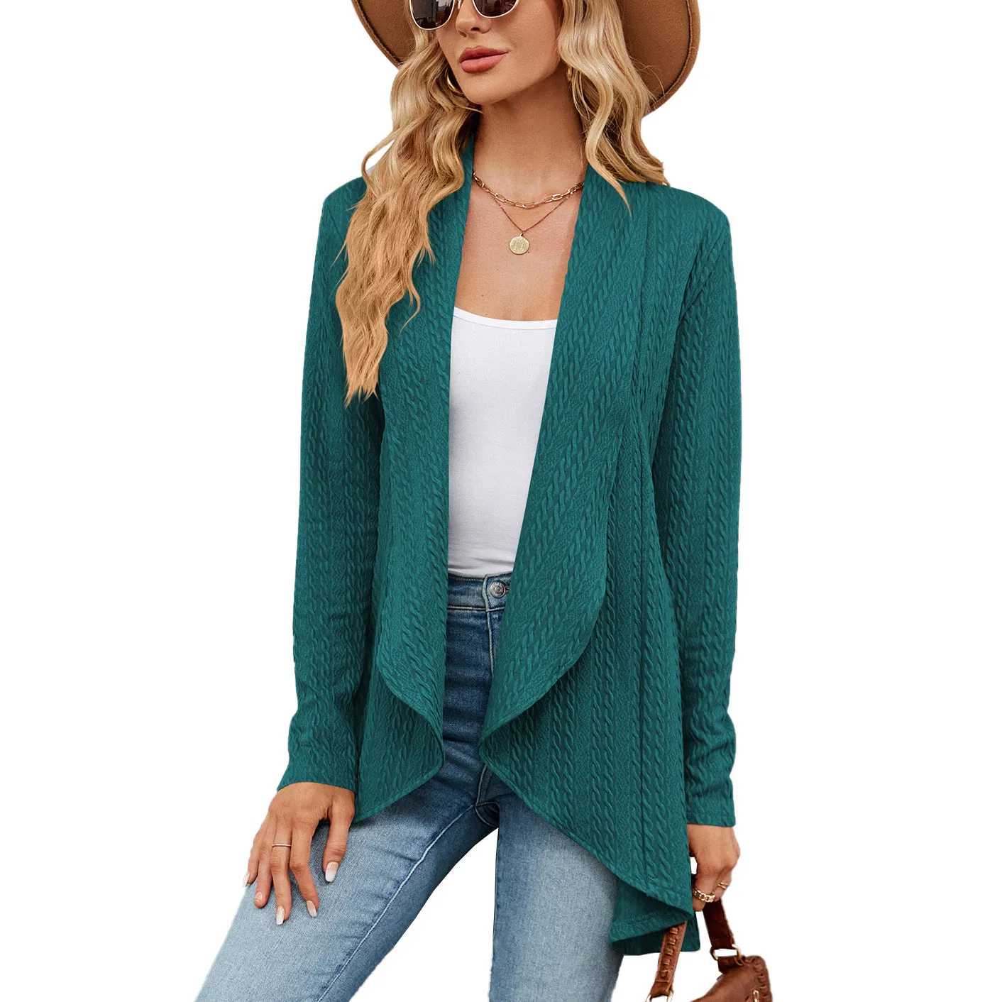 Autumn and Winter New Long sleeved Solid Color Loose Cardigan Top Women's Knitted Coat