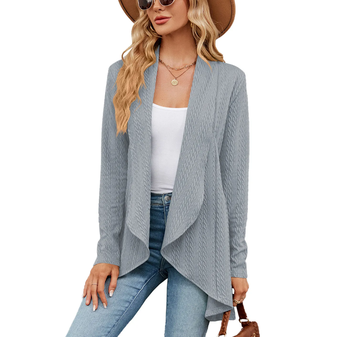 Autumn and Winter New Long sleeved Solid Color Loose Cardigan Top Women's Knitted Coat