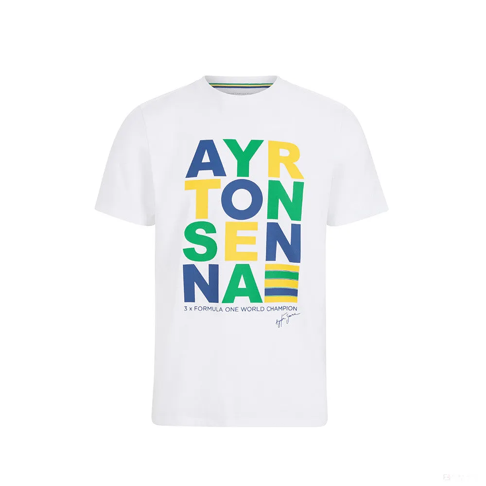 Ayrton Senna T-shirt, Stripe Graphic, White, 2021