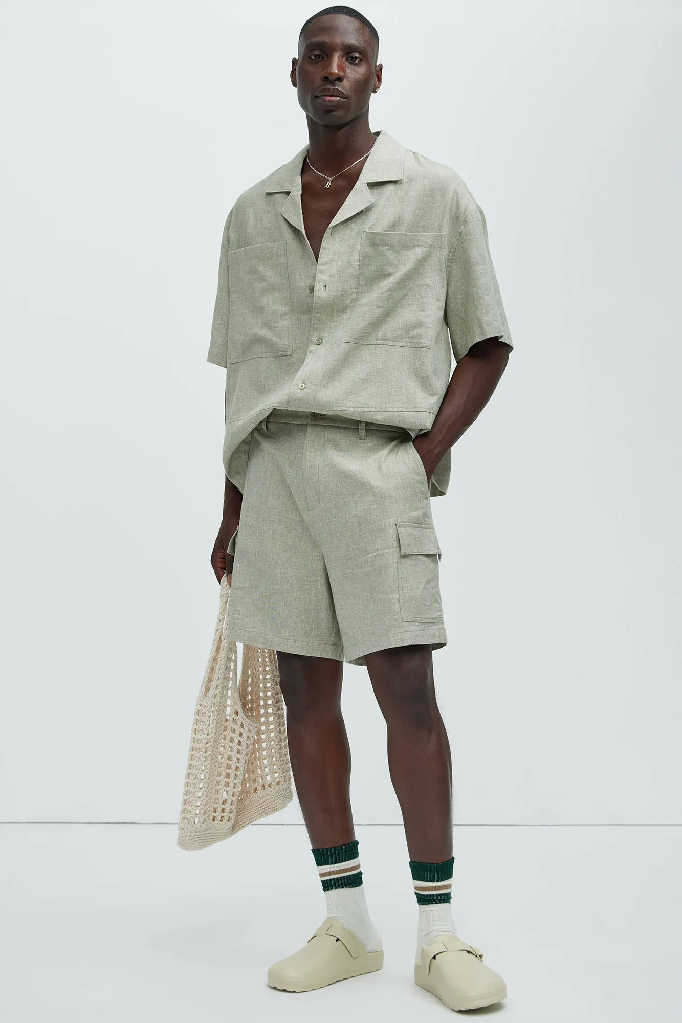 Bahamas Linen Cargo Shorts - Green