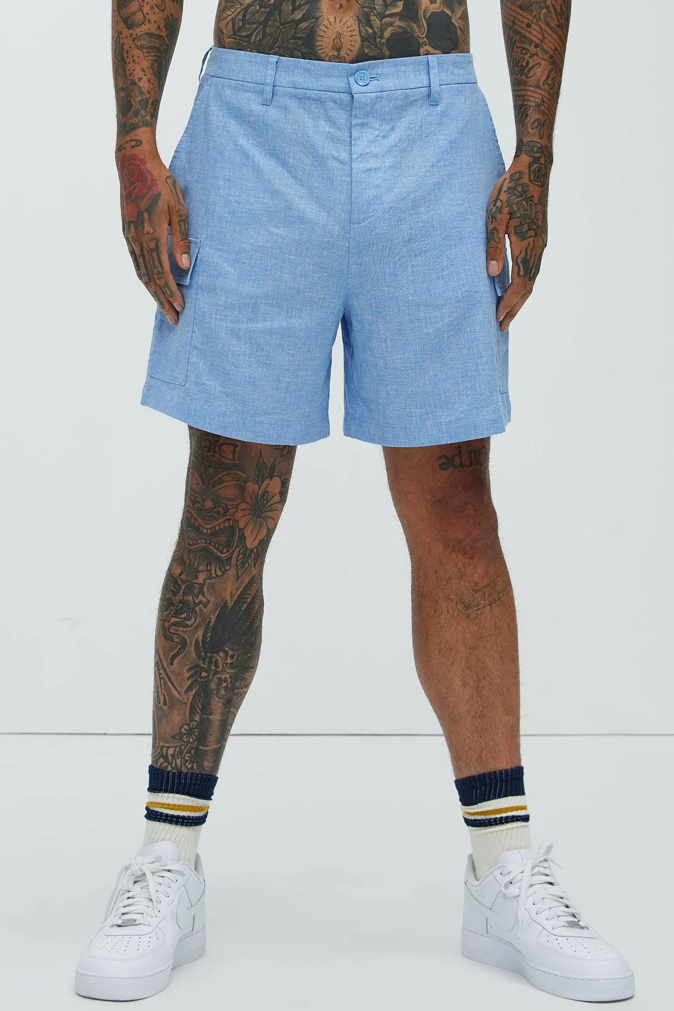 Bahamas Linen Cargo Shorts - Ice Blue