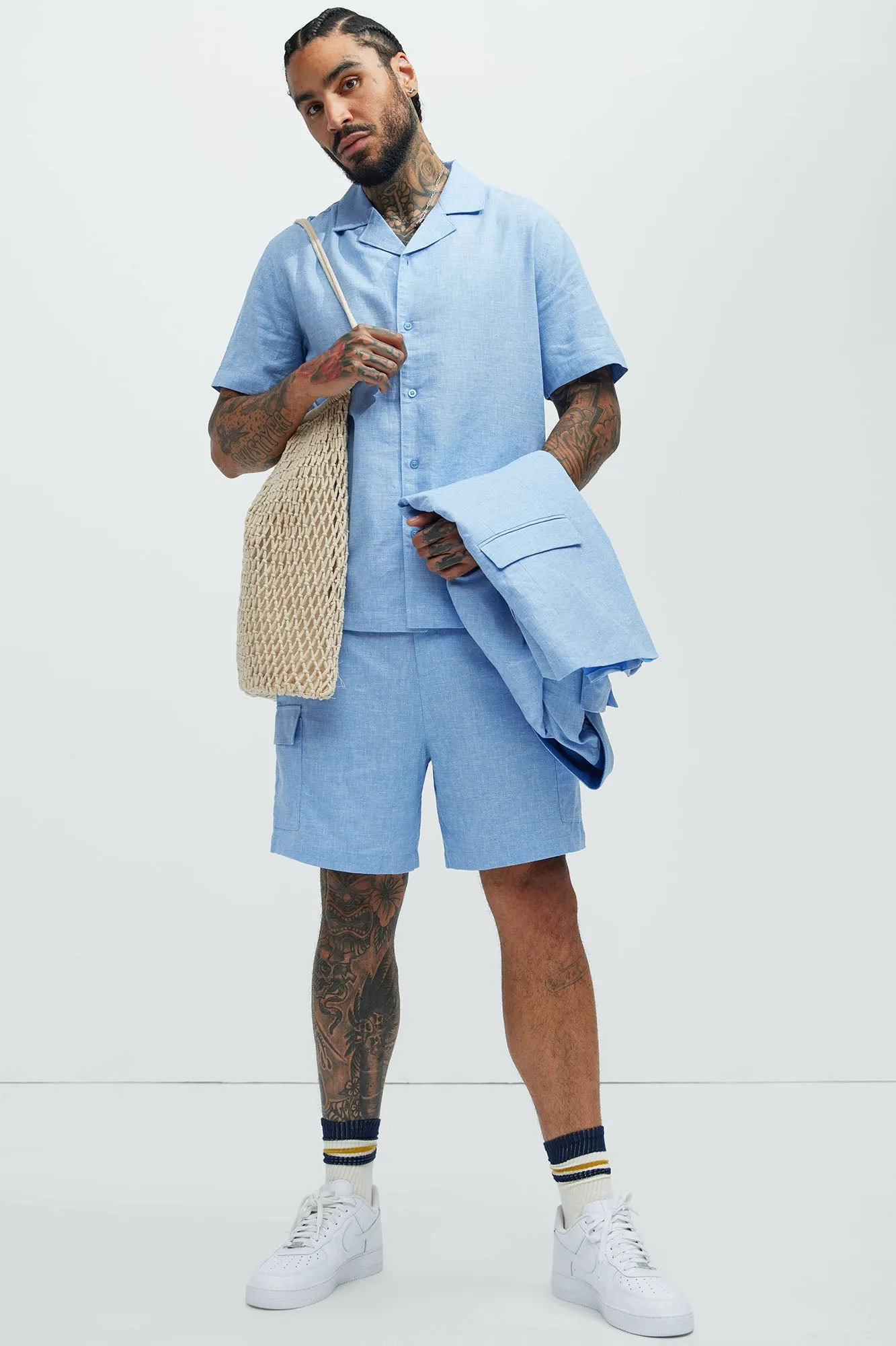 Bahamas Linen Cargo Shorts - Ice Blue