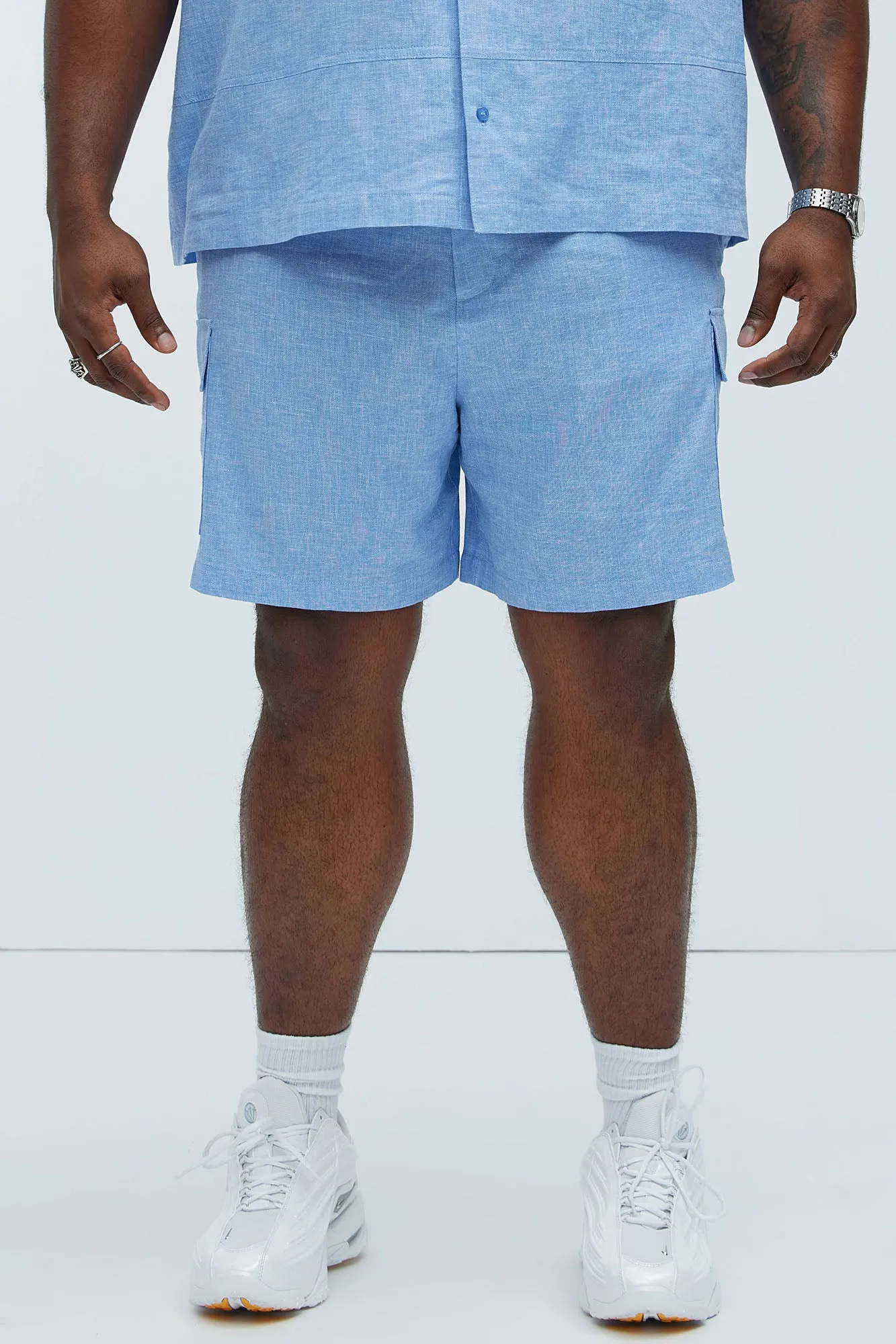 Bahamas Linen Cargo Shorts - Ice Blue