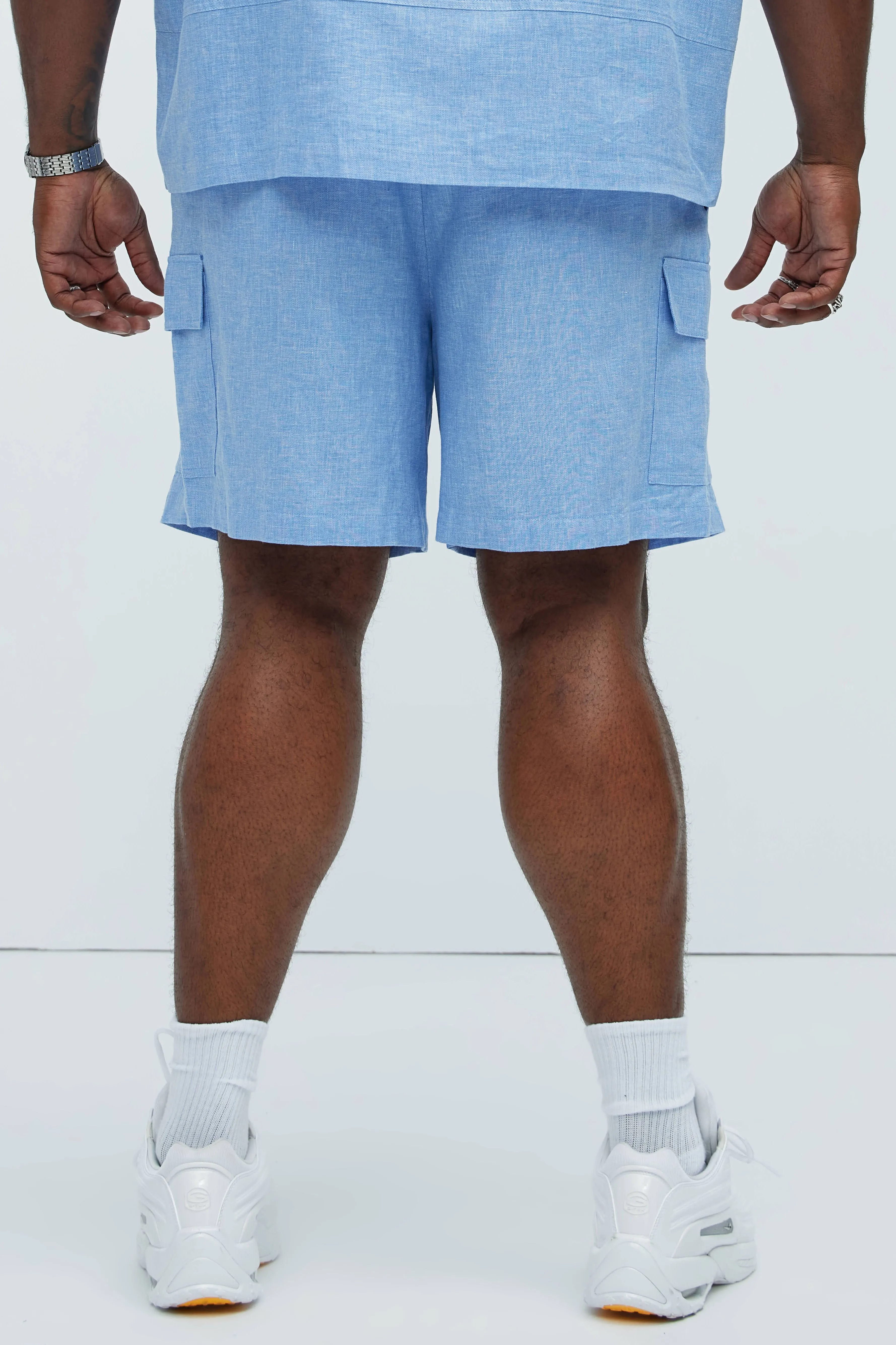 Bahamas Linen Cargo Shorts - Ice Blue