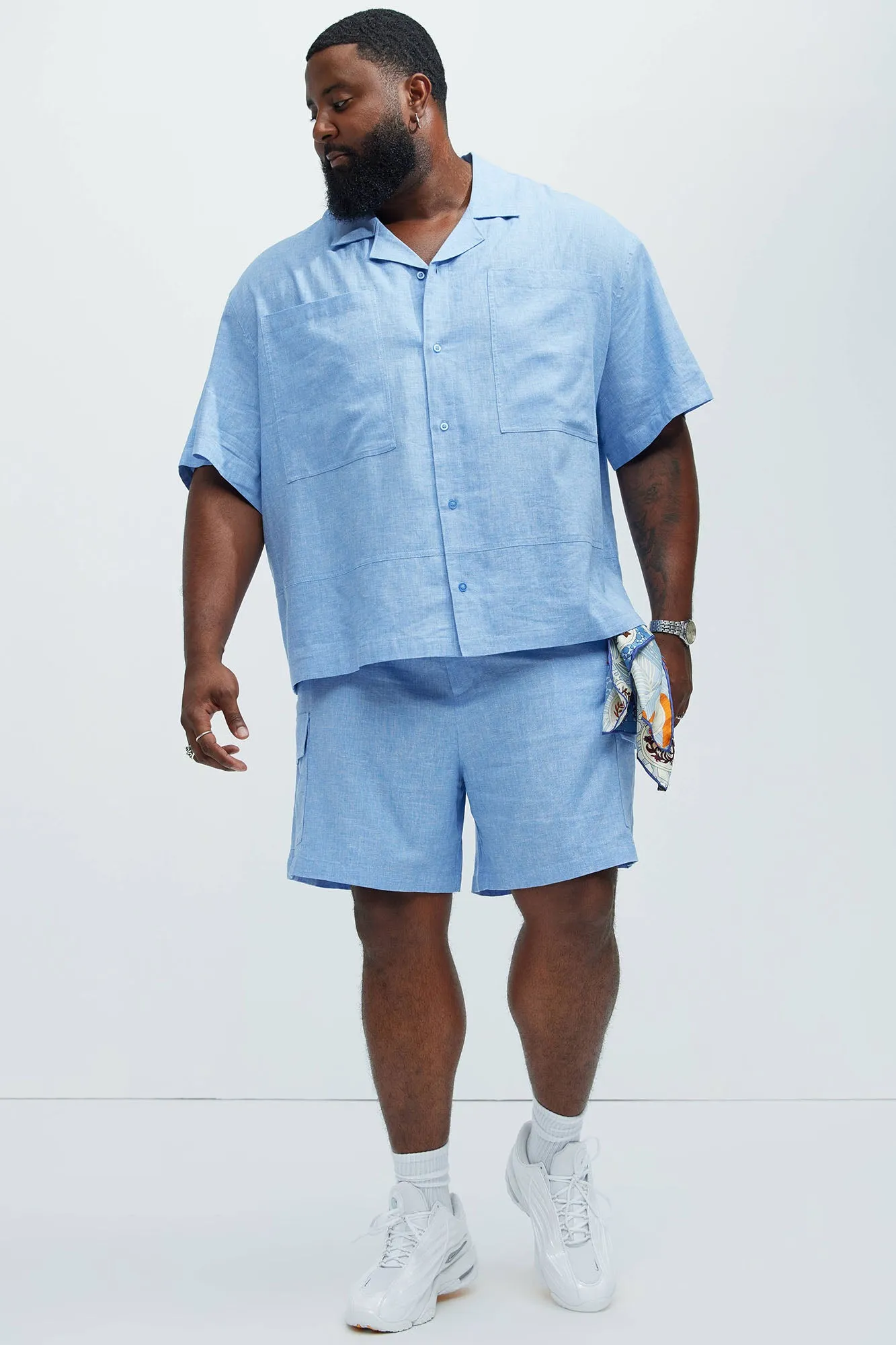 Bahamas Linen Cargo Shorts - Ice Blue