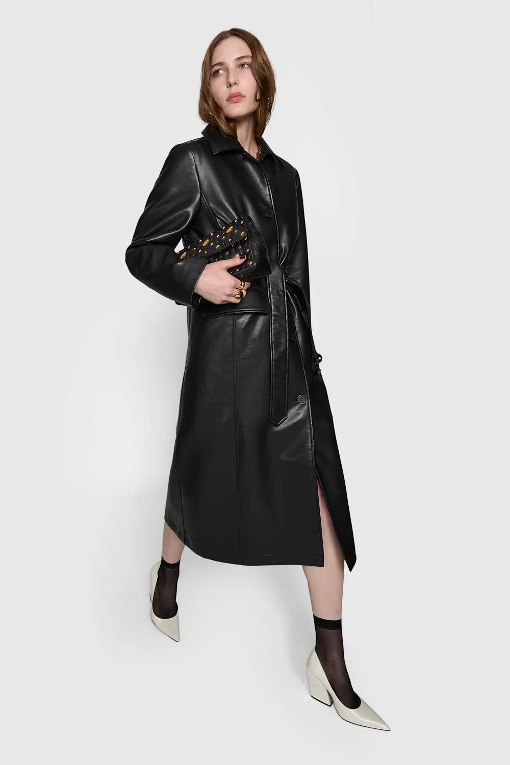 Belted Vegan Leather Trench