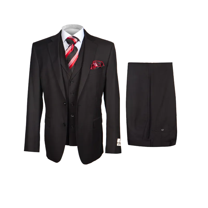 Black Men’s Suit Single Breast Vested Regular-Fit Pleated Pants