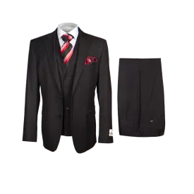 Black Men’s Suit Single Breast Vested Regular-Fit Pleated Pants