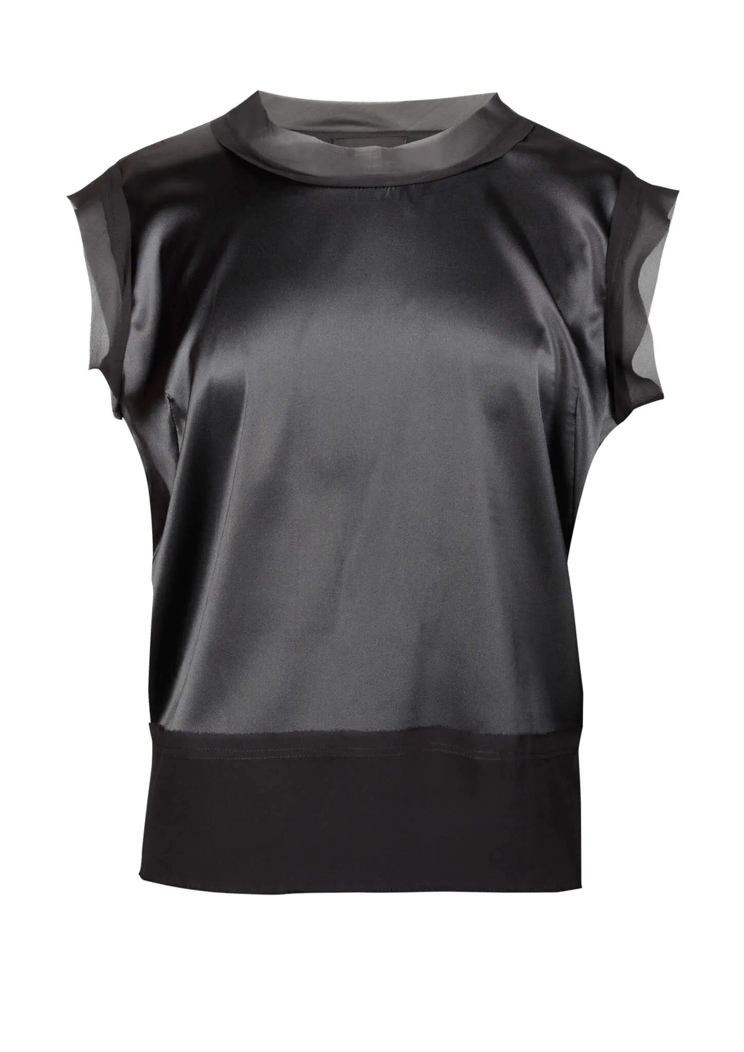 Black Stretch Satin Silk Blouse