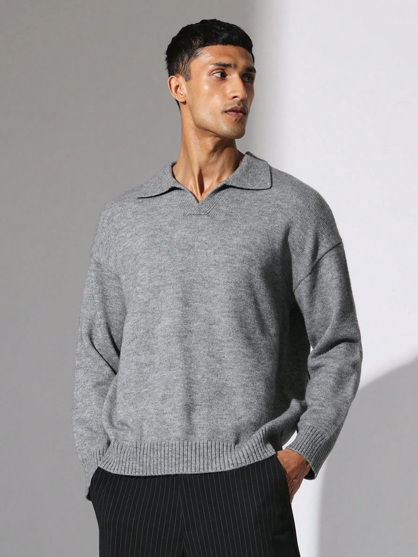 Boxy Fit Knit Revere Long Sleeve Polo