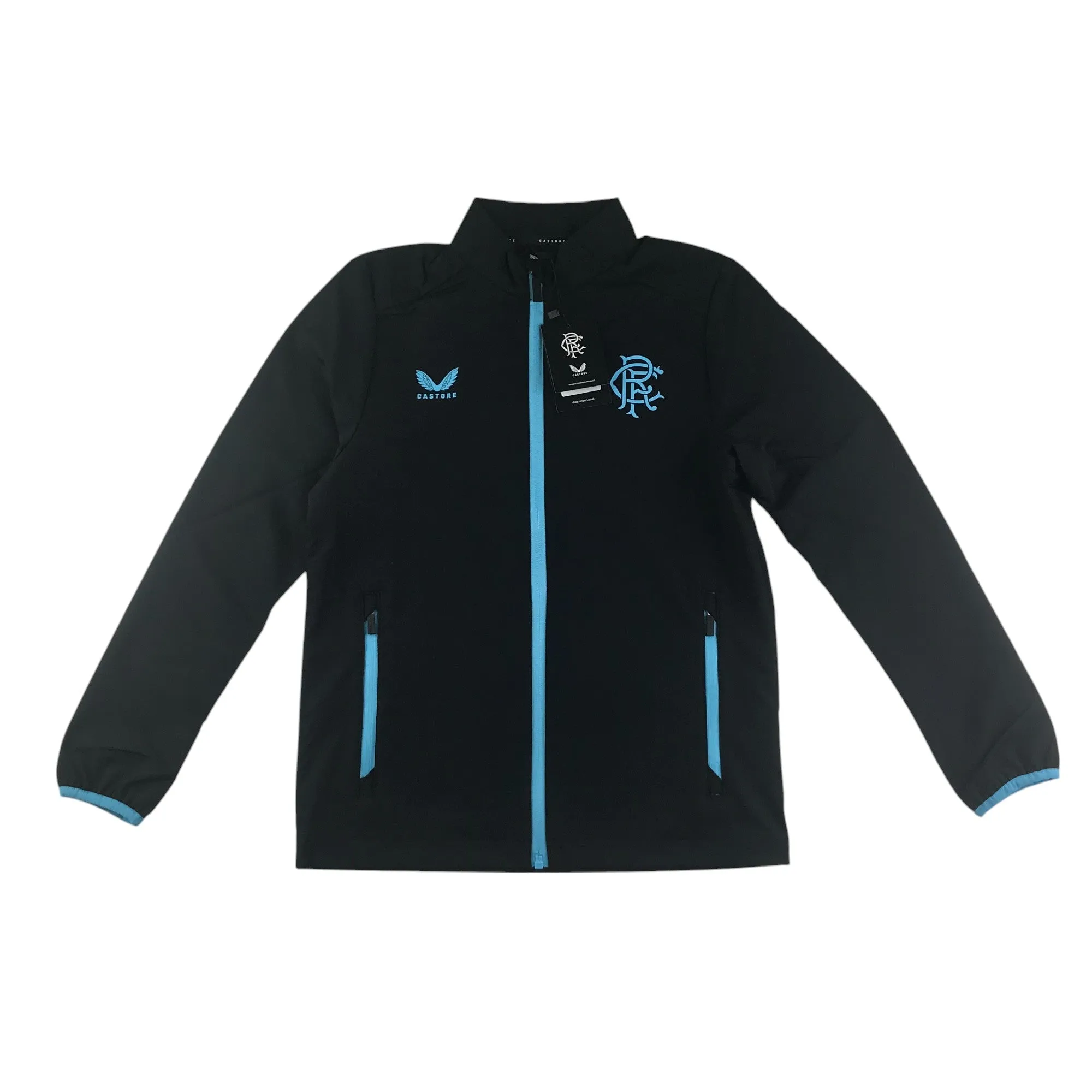 Castore Rangers FC players travel jacket black and blue fill zipper windbreaker