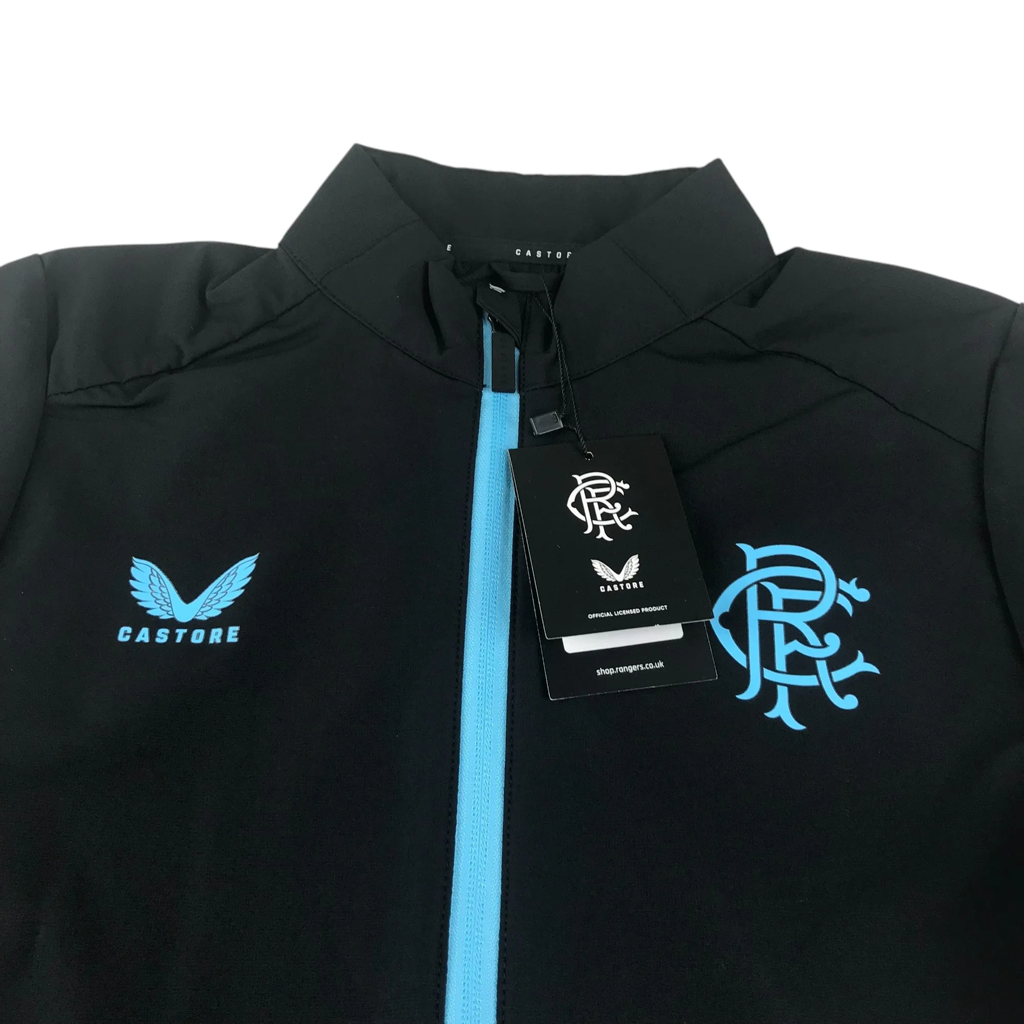 Castore Rangers FC players travel jacket black and blue fill zipper windbreaker