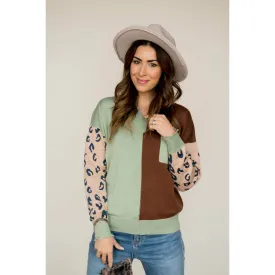 Cheetah Sleeve Dual Color Sweater