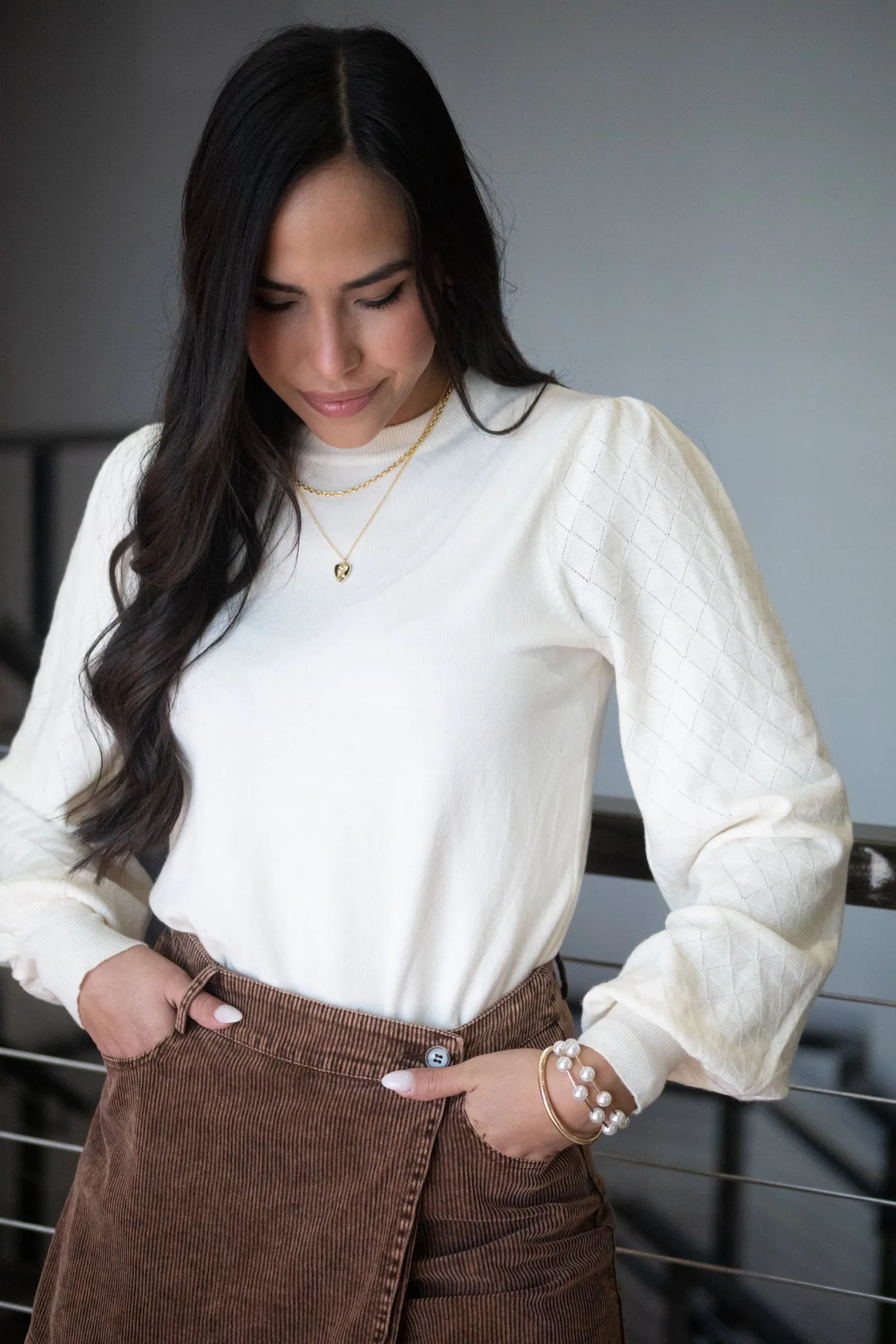 Composed Approach Ivory Puff Sleeve Sweater