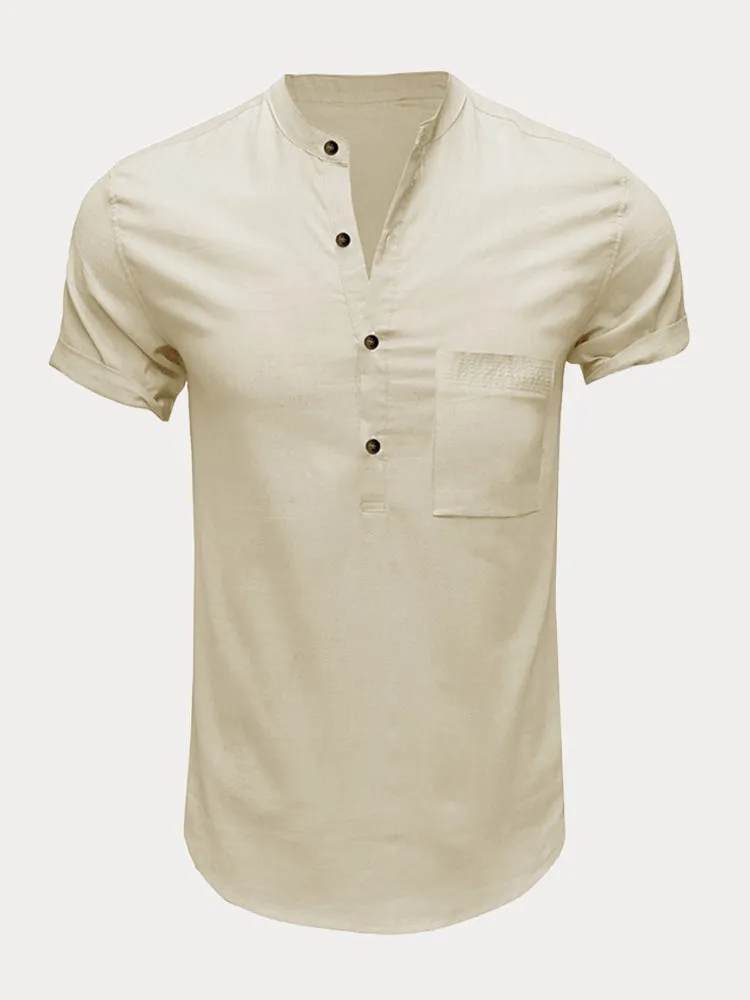 Cotton and Linen Button Shirt with Pocket