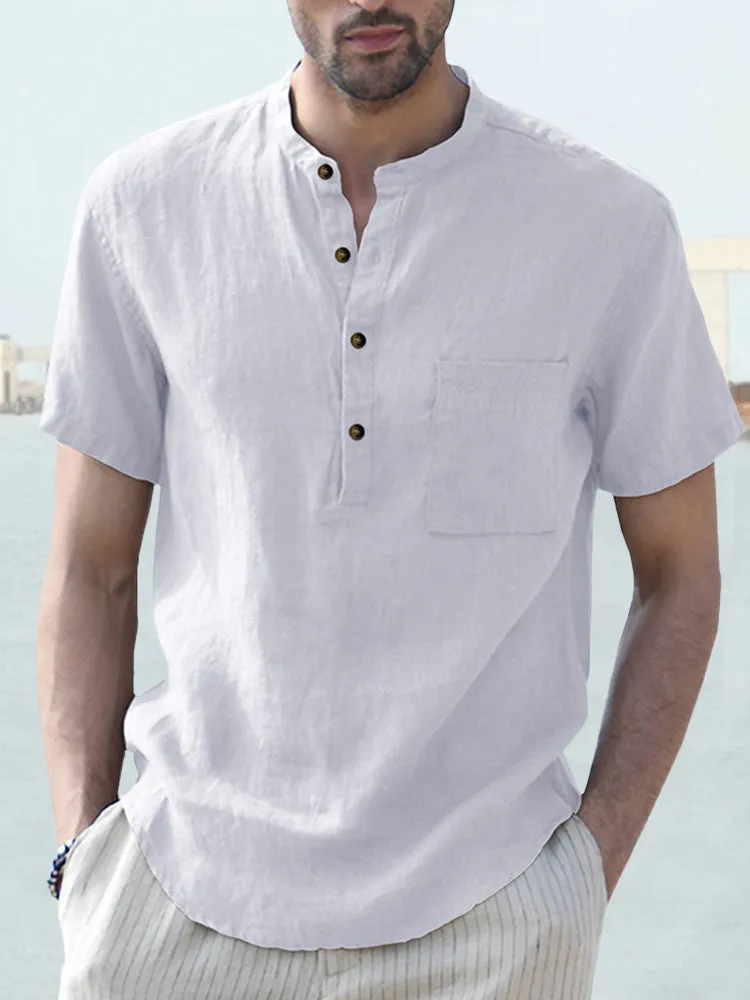 Cotton and Linen Button Shirt with Pocket