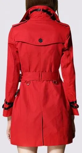 Double Wrist-Strap Trench Coat in Red