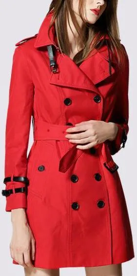 Double Wrist-Strap Trench Coat in Red