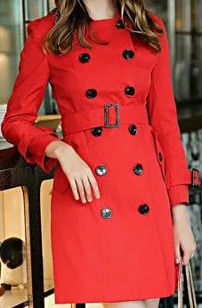 Embellished-Collar Trench Coat in Khaki or Red