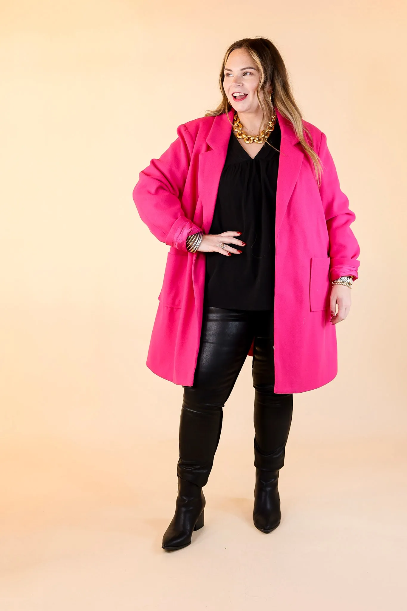 European Holiday Open Front Coat in Hot Pink