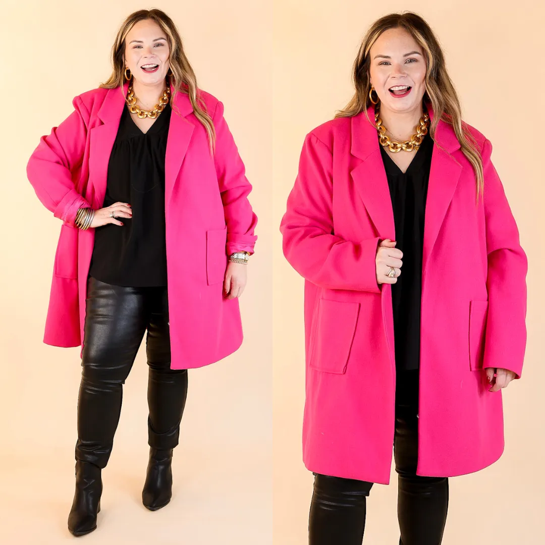 European Holiday Open Front Coat in Hot Pink