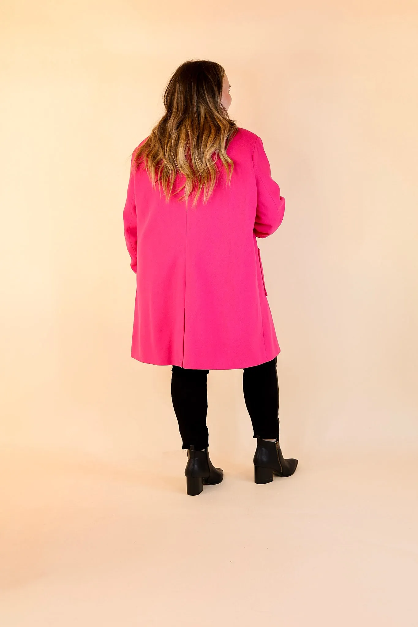 European Holiday Open Front Coat in Hot Pink