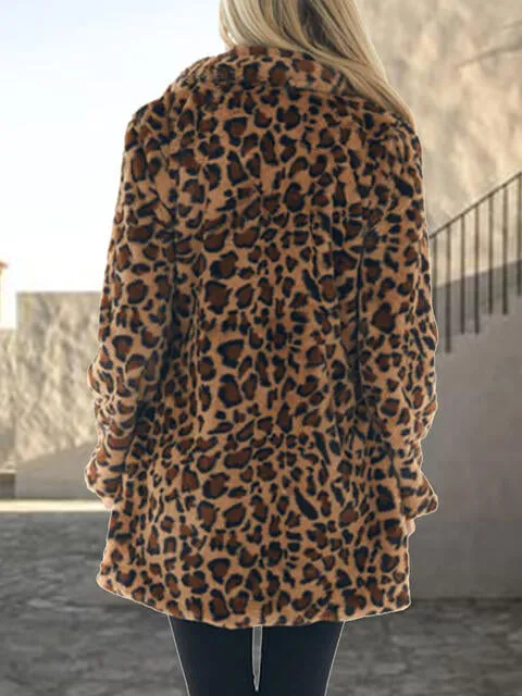 Fran-tastic Leopard Collared Neck Coat with Pockets