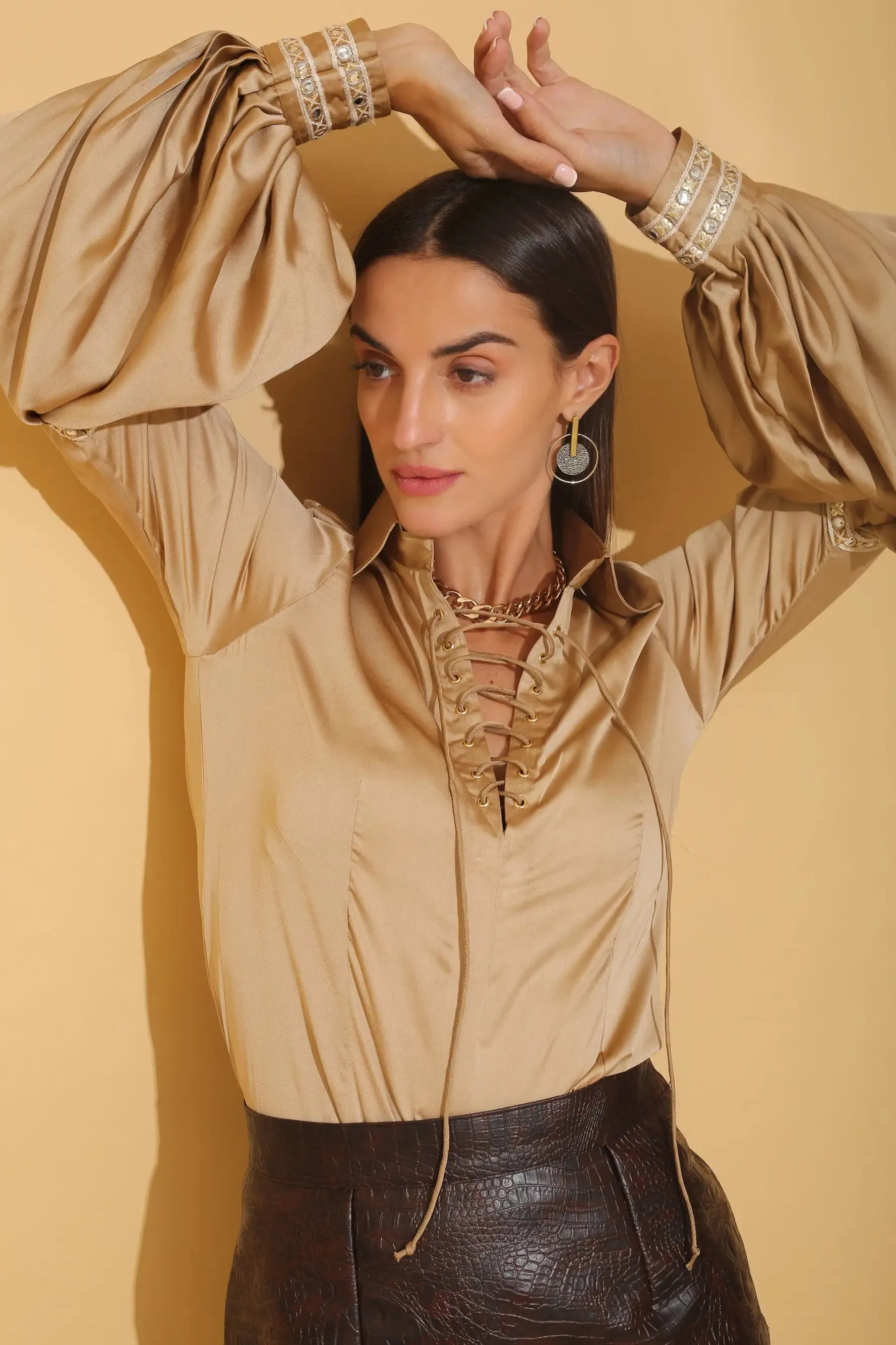 Golden Lace Detail Blouse