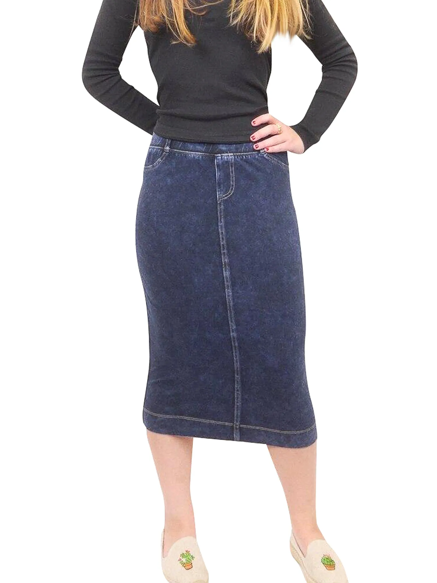 Hard Tail Midi Denim Pencil Skirt MWJ-105