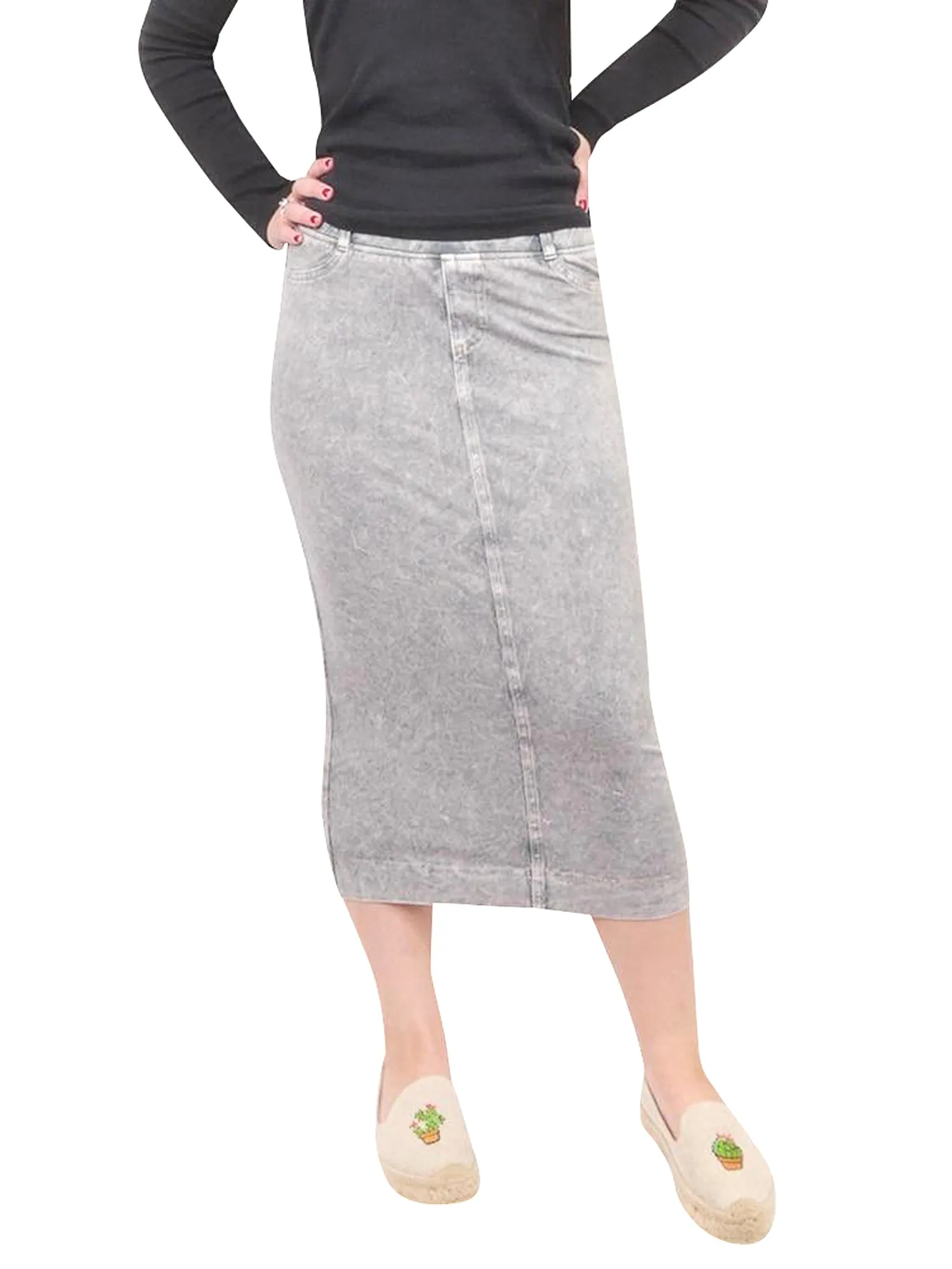 Hard Tail Midi Denim Pencil Skirt MWJ-105