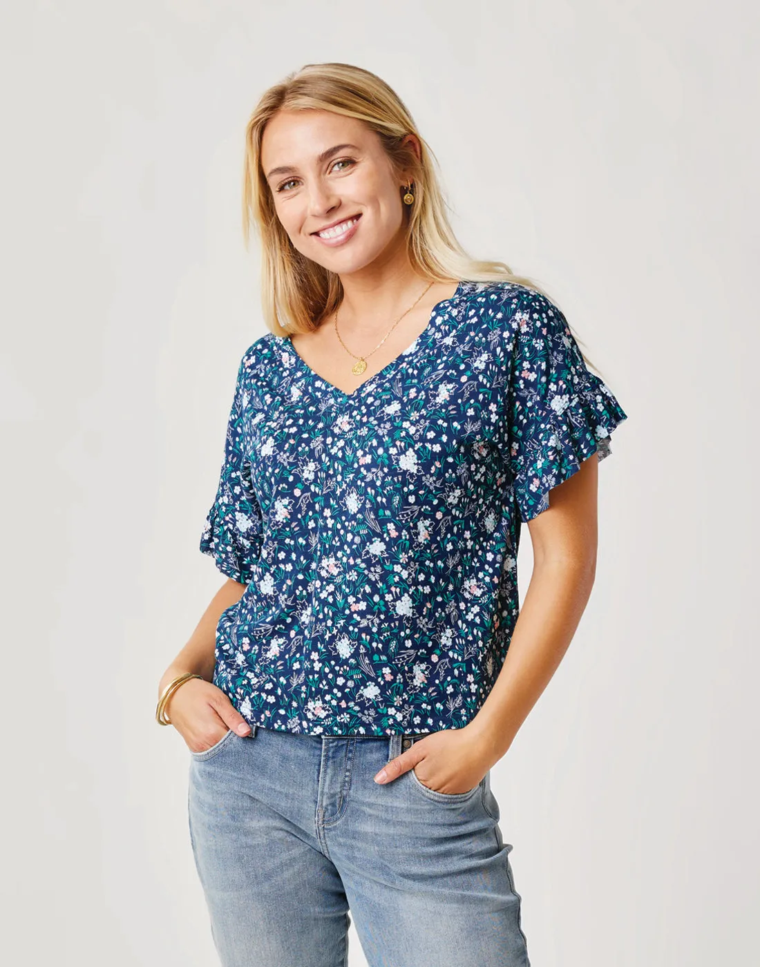 Hazel Top: Navy Floral