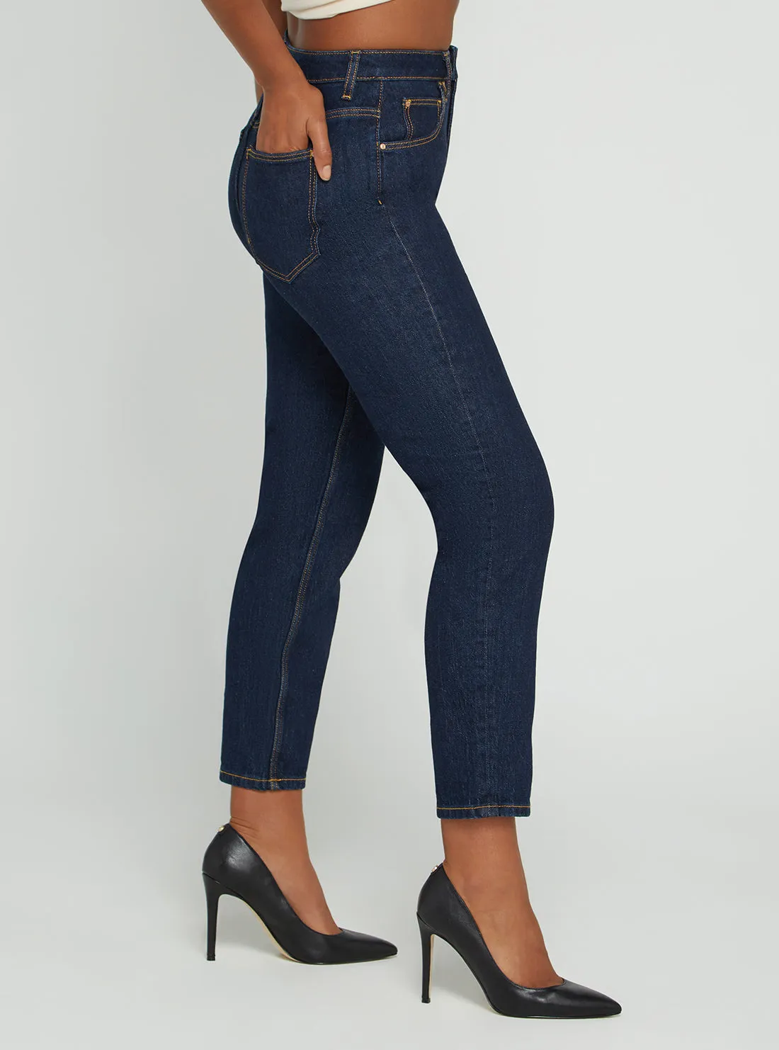 High-Rise Straight Leg Mom Denim Jeans In Authentic Dark Wash