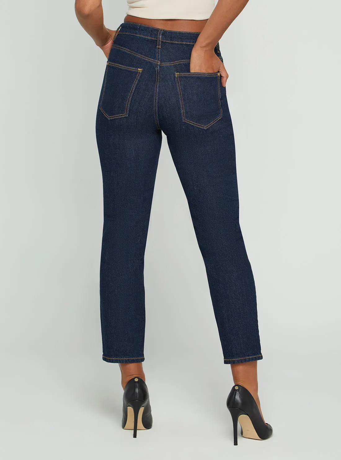 High-Rise Straight Leg Mom Denim Jeans In Authentic Dark Wash