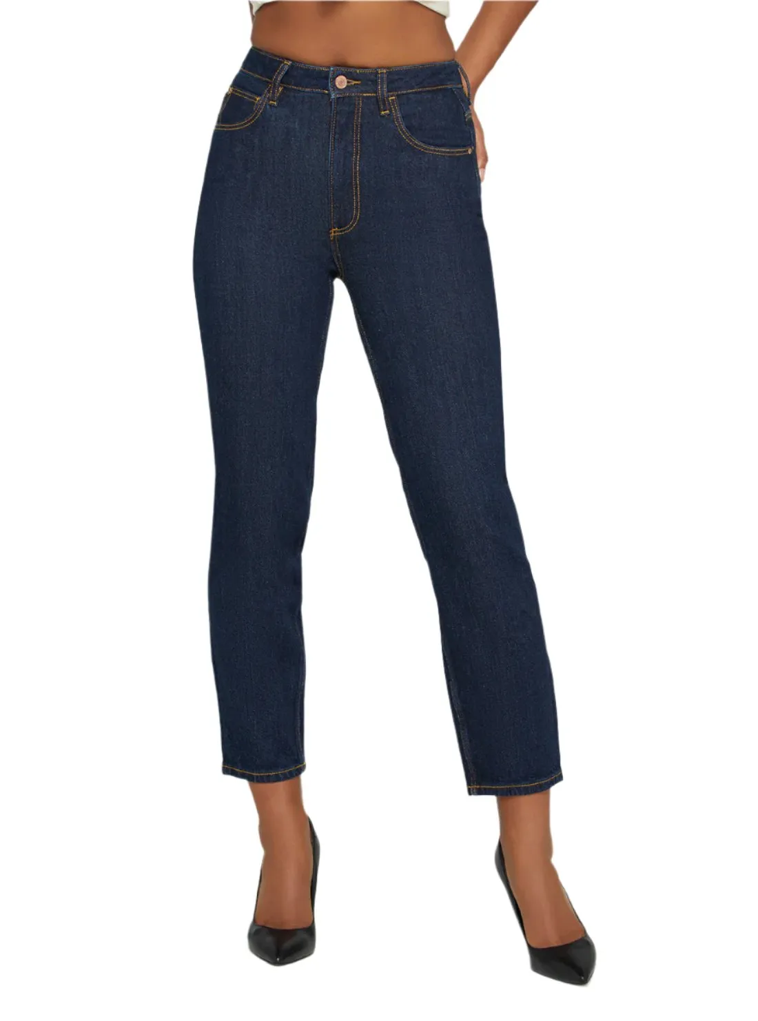 High-Rise Straight Leg Mom Denim Jeans In Authentic Dark Wash