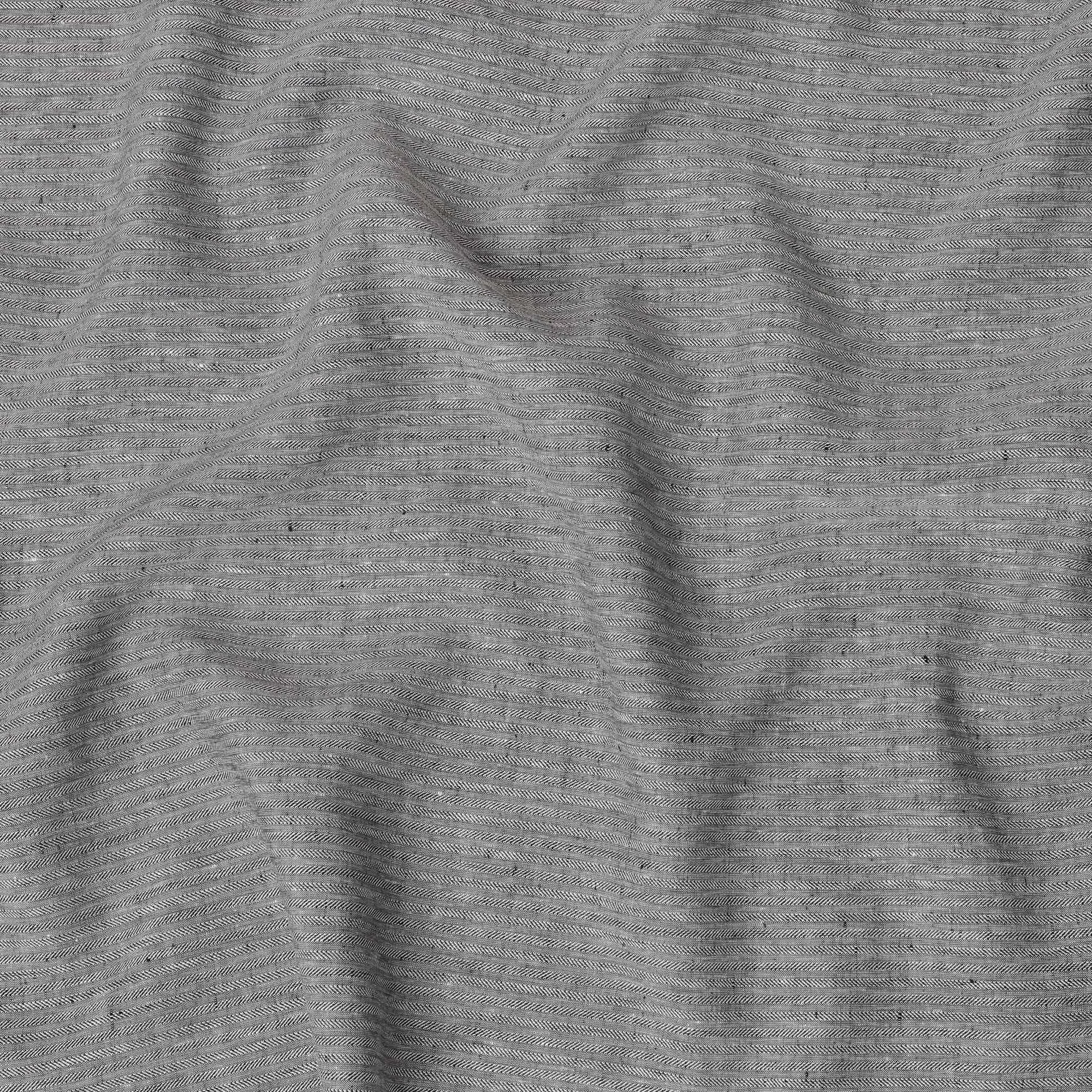 Iron grey, black Premium pure linen fabric in herringbone design-D15890